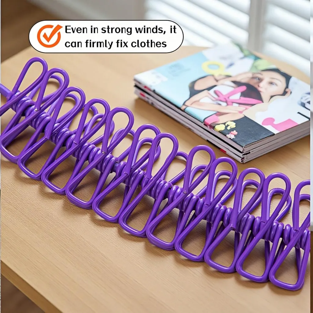 Portable Clothesline with 12 Clips - Extends 12ft, Heavy Duty Stainless Steel Hooks (5).webp