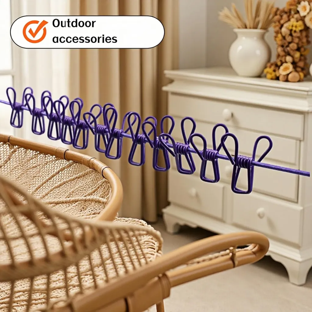 Portable Clothesline with 12 Clips - Extends 12ft, Heavy Duty Stainless Steel Hooks (6).webp