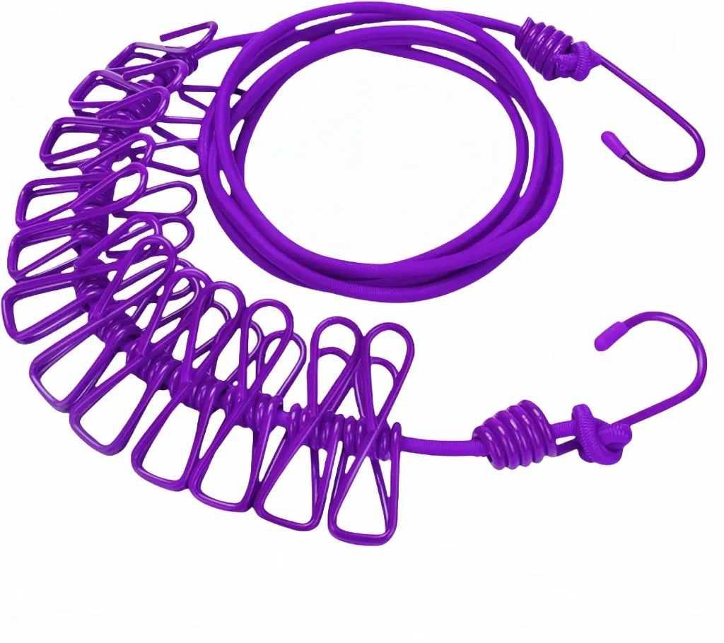 Portable Clothesline with 12 Clips - Extends 12ft, Heavy Duty Stainless Steel Hooks (4).webp