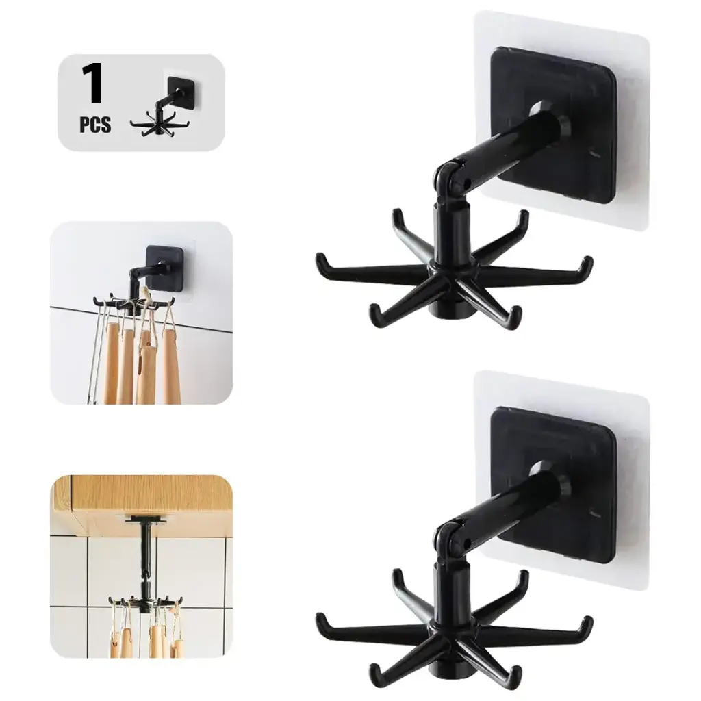 [CP15] 360 Degree Rotating Folding Hook Self Adhesive Wall Hook (Black)