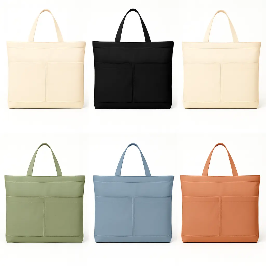[CBZ2] Canvas Tote Bag with Pocket and Zipper Spacious & Practical Design (Black)