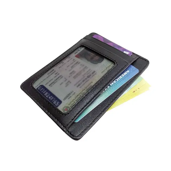 [CHL1] Card Holder Minimalist Genuine Leather Slim Wallet (Black)